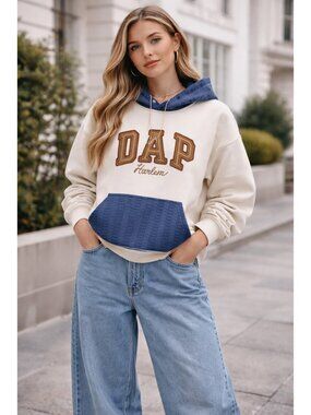 GAP x DAP Womens Oversized Hoodie M/L Cream Logo Sweatshirt Youth XXL Streetwear